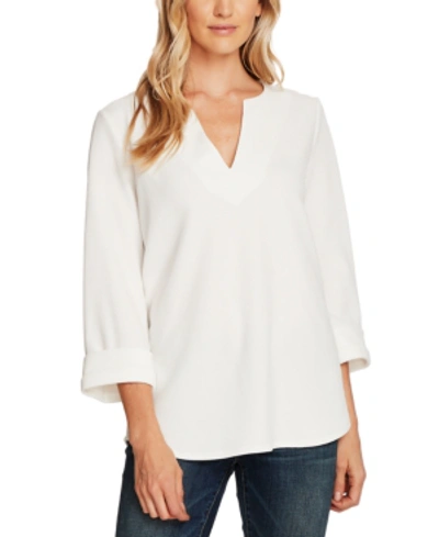 Vince Camuto Split Neck Textured Knit Top In Pearl Ivory