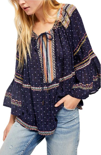 Free People Women's Talia Embroidery Bell-sleeve Top In Starless Sky