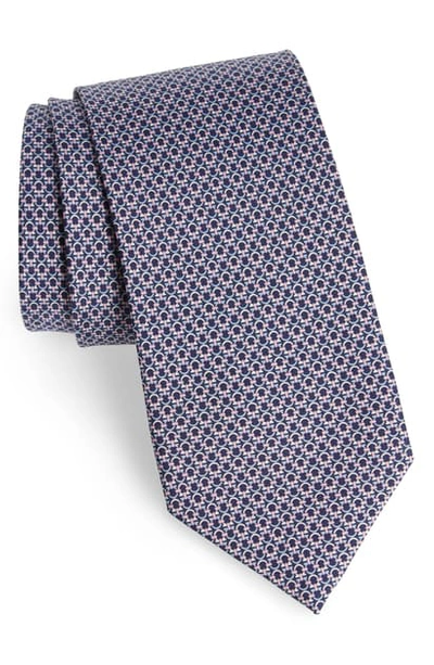 Ferragamo Mini Linked Gancini Silk Classic Tie In F.navy/ Rosa