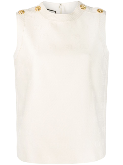 Gucci Monogram Pattern Sleeveless Top In Neutrals