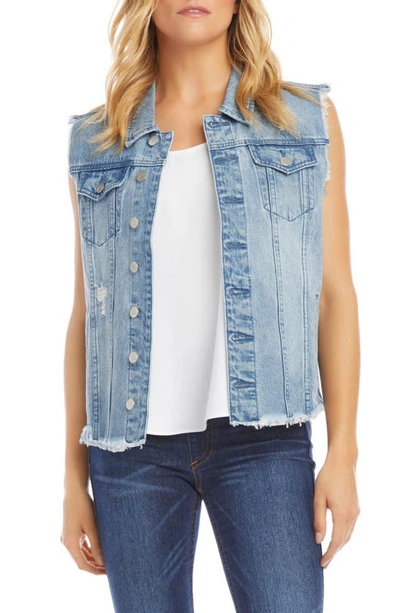 Karen Kane Distressed Cutoff Denim Vest In Light Blue