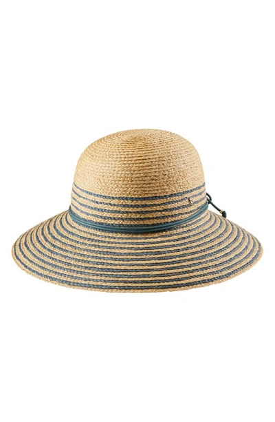 Helen Kaminski Riley Stripe Raffia Hat In Natural/ Misty Lake