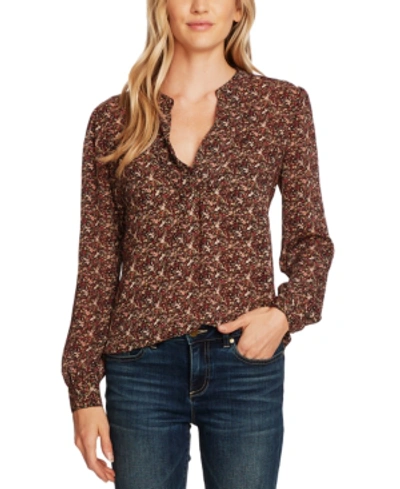 Vince Camuto Ditsy Fields Long Sleeve Blouse In Rich Black