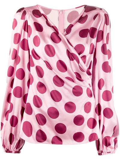 Dolce & Gabbana Polka-dot Silk-blend Satin Blouse In Pink