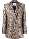 Msgm Double-breasted Snake-print Crepe Blazer In Brown