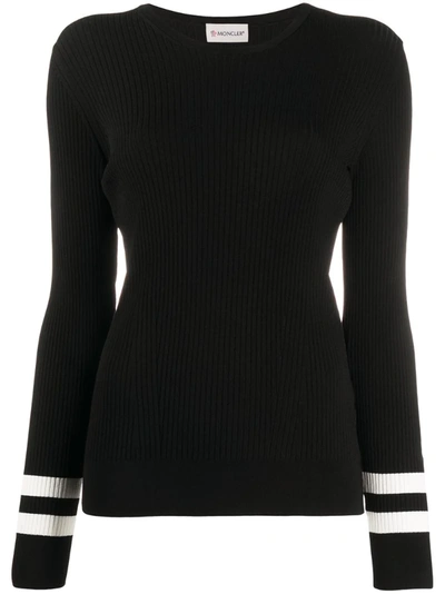 Moncler Black Contrast-stripe Rib-knit Top In Black,white