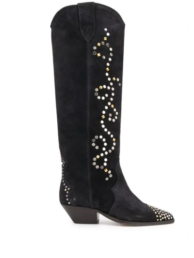 Isabel Marant Studded Suede Knee-high Boots In Black