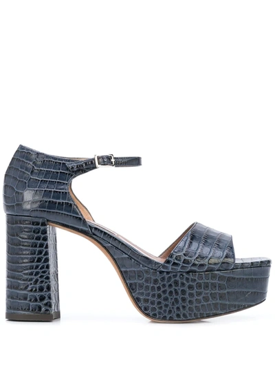 Tabitha Simmons Patton Crocodile-effect Leather Platform Sandals In Blue