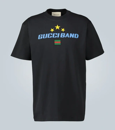 Gucci Logo-print Flag-embroidered Cotton T-shirt In Black