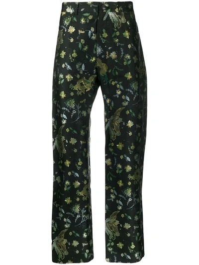 Martine Rose Dragon And Floral Satin-jacquard Trousers In Black