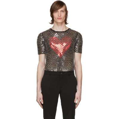 Paco Rabanne Heart Sequin-chainmail T-shirt In M605 Black