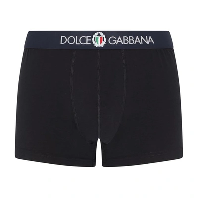 Dolce & Gabbana Two-way-stretch Cotton Jersey Boxers In Blue_navy