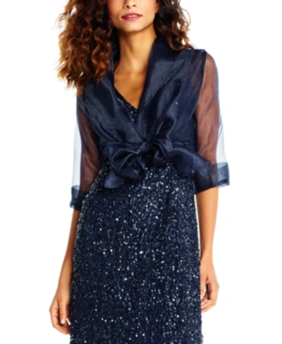 Adrianna Papell Organza Wrap Jacket In Midnight Navy Blue