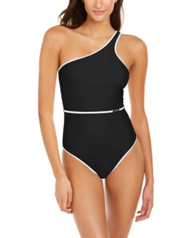 Calvin Klein Belted Bound One-shoulder One-piece Swimsuit Women's Swimsuit In Black