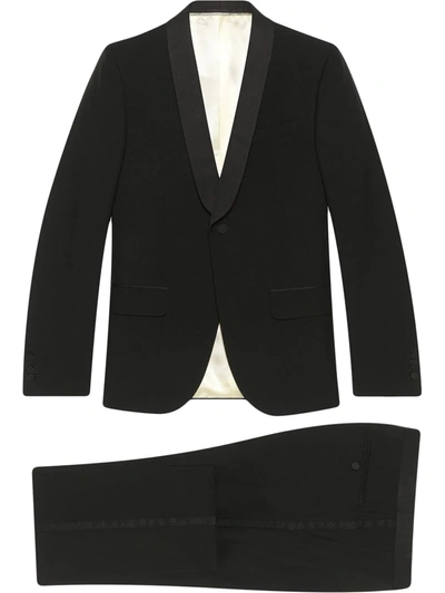 Gucci Grosgrain-trim Wool-blend Twill Tuxedo Suit In Black