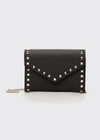 Valentino Garavani Rockstud Leather Wallet With Chain In Black