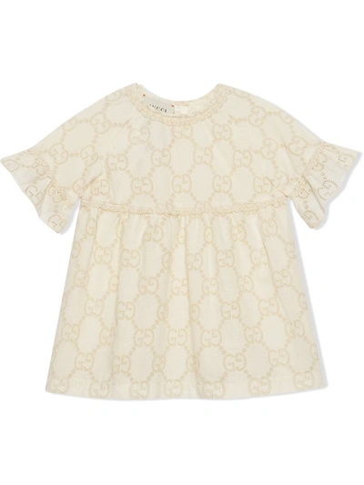 Gucci Baby Gg Broderie Anglaise Dress In Bianco Naturale