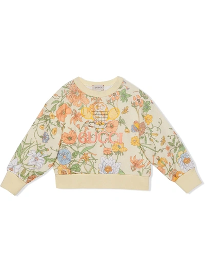 Gucci Girl's Floral Jersey Sweatshirt W/ Tennis Embroidery, Size 4-10 In Magnolia/ Pastel Print