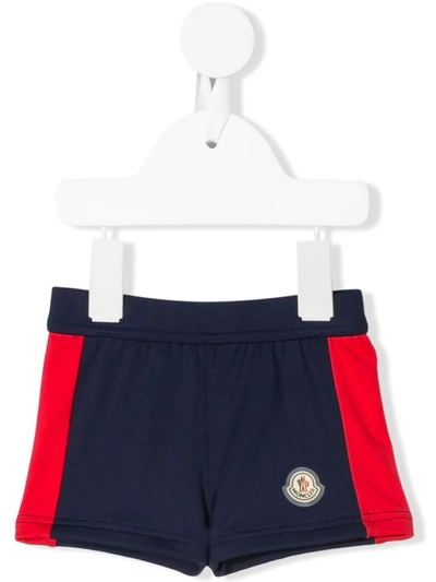 Moncler Blue Babyboy Swim With Iconic Patch In Blu+rosso