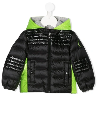 Moncler Black And Neon Yellow Babyboy Jacket With Iconic Patch