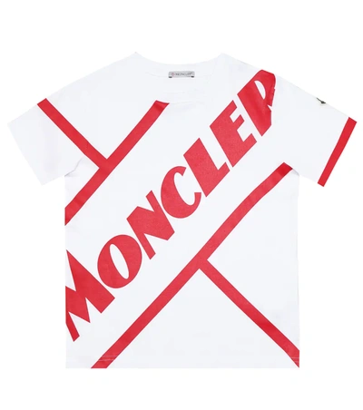Moncler Teen Striped Logo Print T-shirt In White