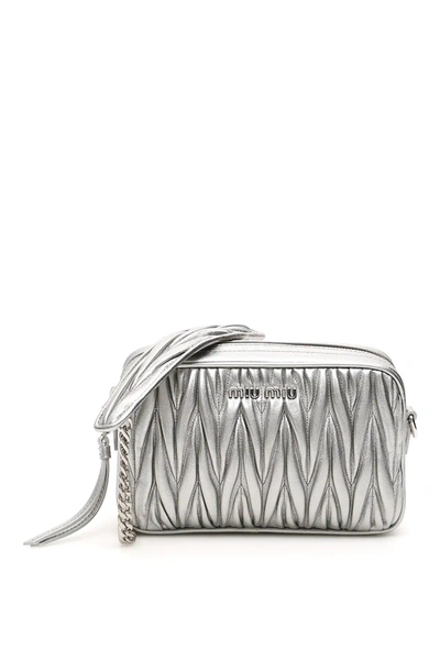 Miu Miu Matelassé Nappa Camera Bag In Cromo
