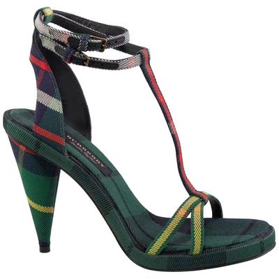 Burberry Ladies Tartan High Cone-heel Sandals In Green