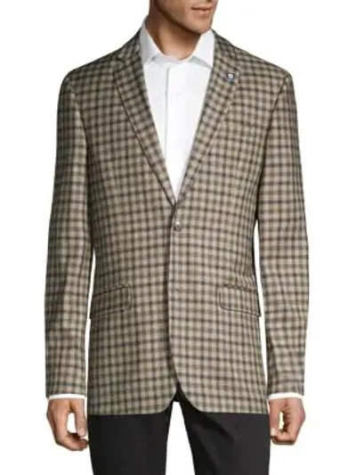Ben Sherman Standard-fit Checkered Sportcoat In Taupe