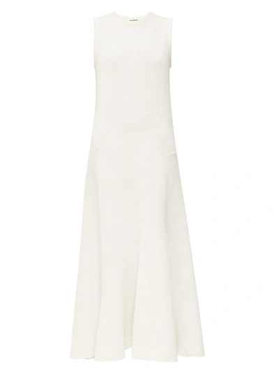 Jil Sander Flared Rib-knitted Linen-blend Maxi Dress In White