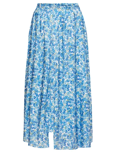 Vetements Floral-print Double-waist Buttoned Skirt In Blue White Flowers