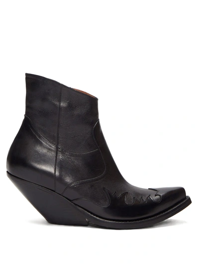 Vetements Slanted-heel Western Leather Ankle Boots In Black