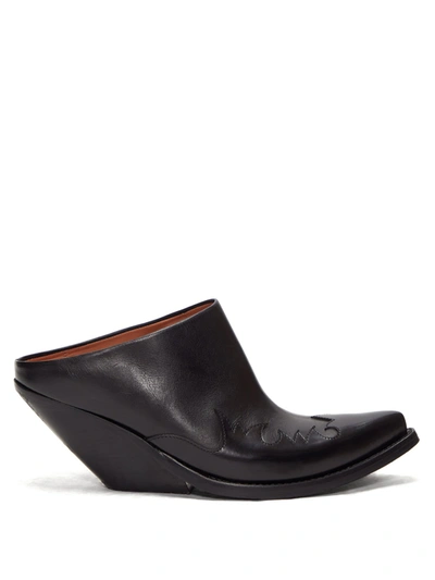 Vetements Slanted-heel Western Leather Mules In Black