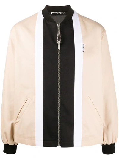 Palm Angels Colour Block Bomber Jacket In Beige