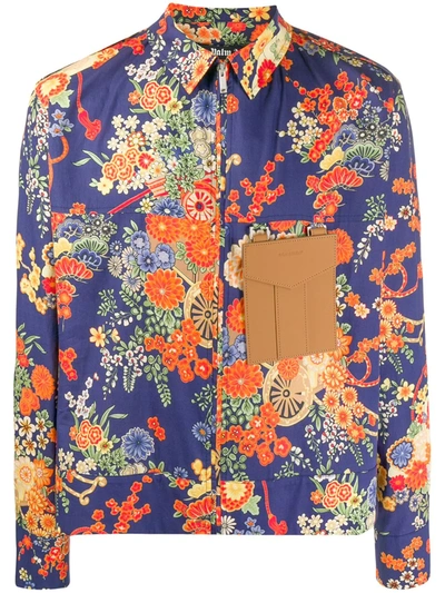 Palm Angels Contrast Chest-pocket Floral-print Cotton Shirt In Blue,red,yellow