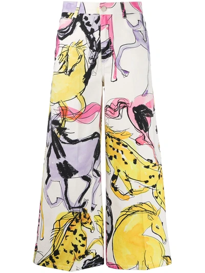 Stella Mccartney Horse Print Cropped Trousers In White