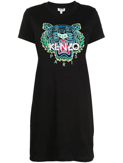 Kenzo Tiger Embroidery T-shirt Dress In Black