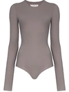 Maison Margiela Semi-sheer Long-sleeve Bodysuit In Grey