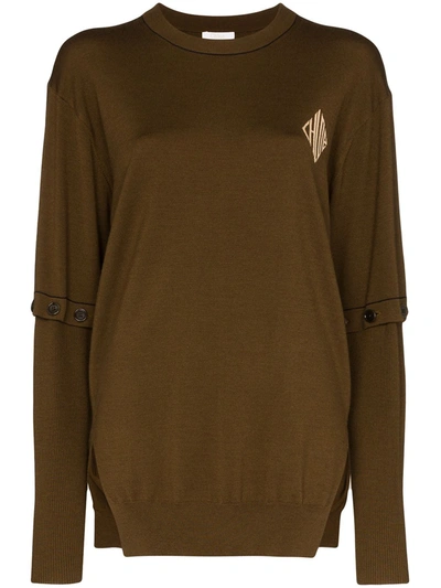 Chloé Logo-print Fine-knit Wool Jumper In Brown