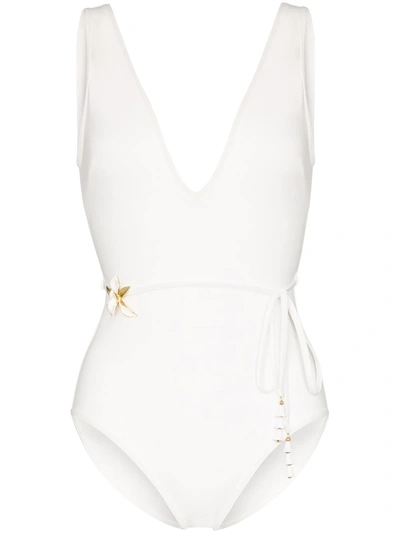 Zimmermann Kirra Belted Floral-embellished Swimsuit In White