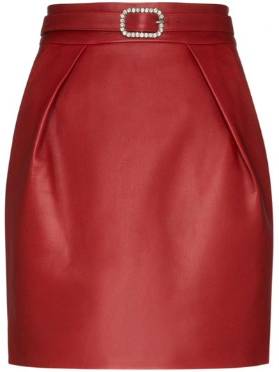 Alexandre Vauthier Crystal-embellished Leather Mini Skirt In Red