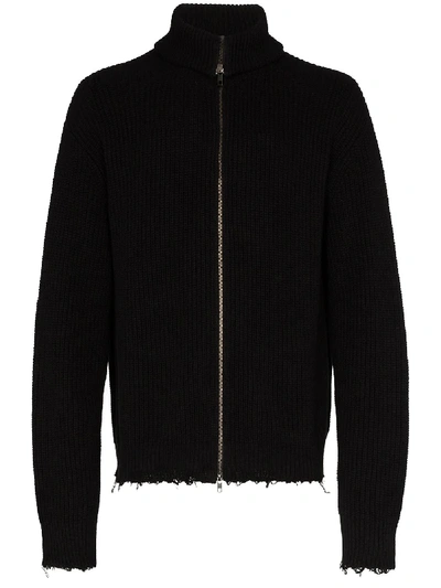 Ann Demeulemeester Frayed Zip-up Cardigan In Black