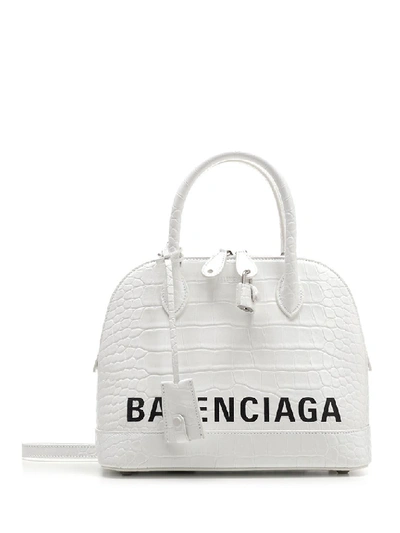Balenciaga Ville Embossed Logo Tote Bag In White