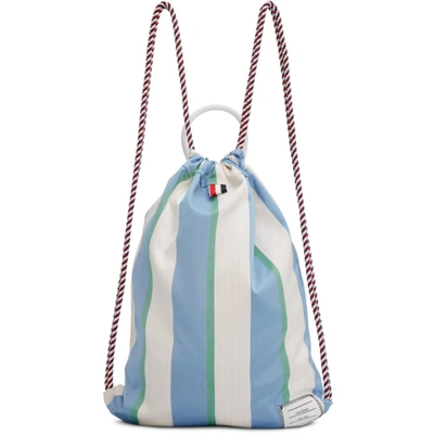 Thom Browne Tricolor Stripe Drawcord Backpack In 455 Med Blu