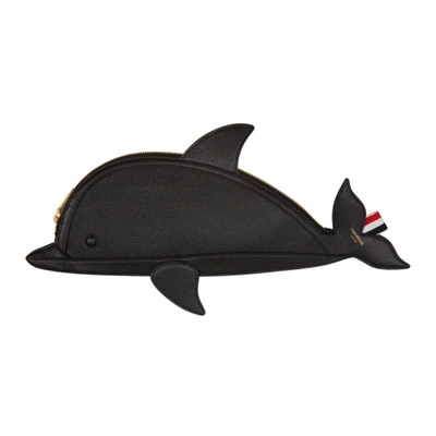 Thom Browne Flat Grained Leather Dolphin Clutch In 001 Black