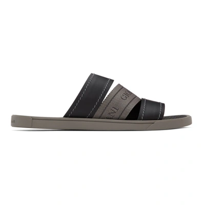 Giorgio Armani Black And Grey Logo Sandals In Black+grey+