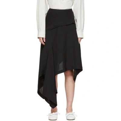 Lanvin Asymmetric Ruffled Faille Skirt In Nero