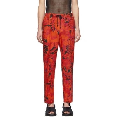 Dries Van Noten Red And Black Floral Drawstring Trousers