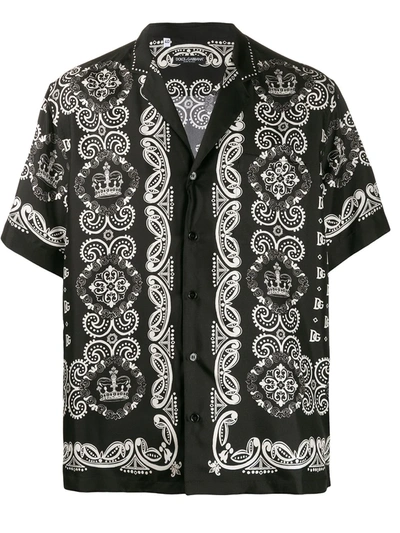 Dolce & Gabbana Dolce And Gabbana Black And White Silk Hawaiian Shirt In Black,white