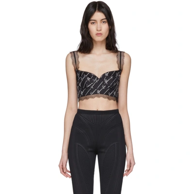 Versace Lace-trimmed Logo-print Lace Bra Top In A7008 Black