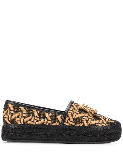 Dolce & Gabbana Braided Raffia Espadrillas With Dg Amore Logo In Beige